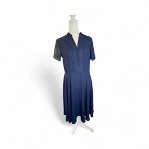 Nanette Lepore Navy Pleated Midi Dress